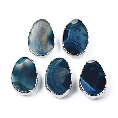 Natural Agate Slide Charms, with Brass Edge, Cadmium Free & Lead Free, Dyed, Oval
