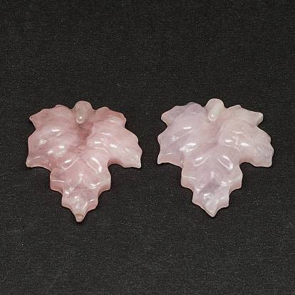 Natural Rose Quartz Beads, Half Drilled, Maple Leaf