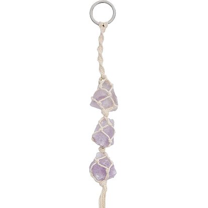 Natural Raw Gemstone Pendant Decoration, Cord Macrame Car Hanging Ornament