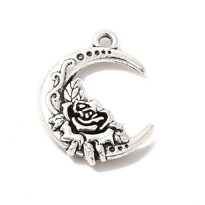 Tibetan Style Alloy Pendants, Moon with Flower