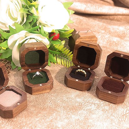 Boîtes de rangement cadeaux avec anneau magnétique en bois octogonal, de velours à l'intérieur