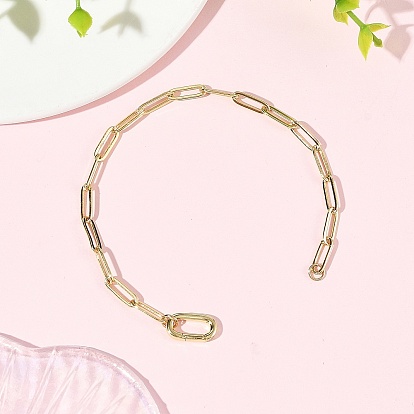 4MM Brass Paperclip Chain Bracelets, with Brass Spring Gate Rings