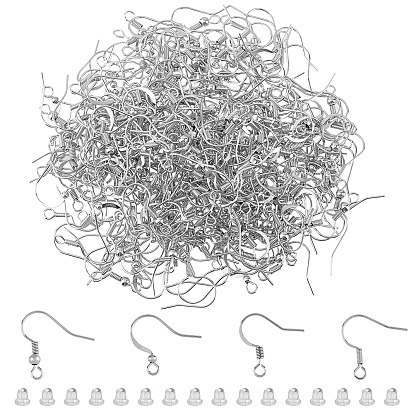 400шт 4 стиль латунные крючки для сережек, провод уха, с горизонтальной петлей и пластиковыми ушными гайками 500шт.