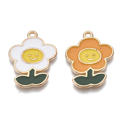 Alloy Enamel Pendants, Cadmium Free & Lead Free, Flower, Light Gold