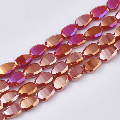 Electroplate Opaque Solid Color Glass Beads Strands, AB Color Plated, Faceted, Teardrop