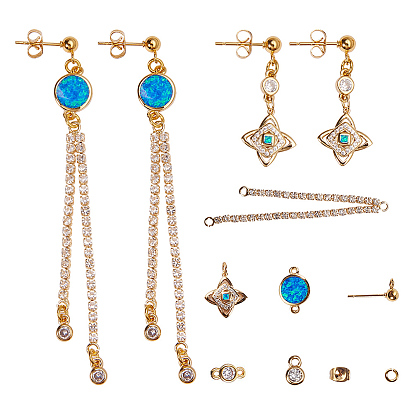 DIY Earring Making, with 304 Stainless Steel Ear Stud Components, Brass Micro Pave Cubic Zirconia Links and Brass Links