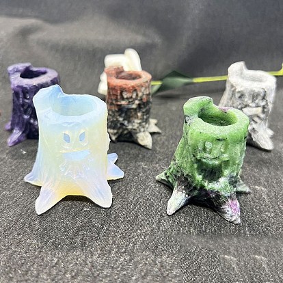 Gemstone Carved Stump Figurines, for Home Office Desktop Feng Shui Ornament
