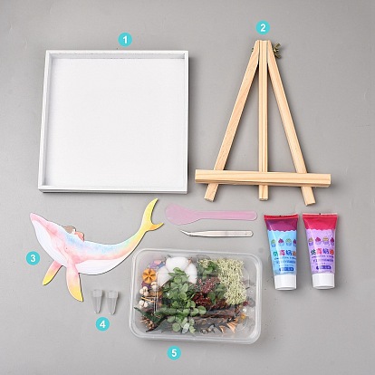 DIY-Mosaiktablett-Bastelset, mit Tablett, Holz Staffelei, Kunststoffspatel, getrocknete Blume, Cremekleber und Pinzette