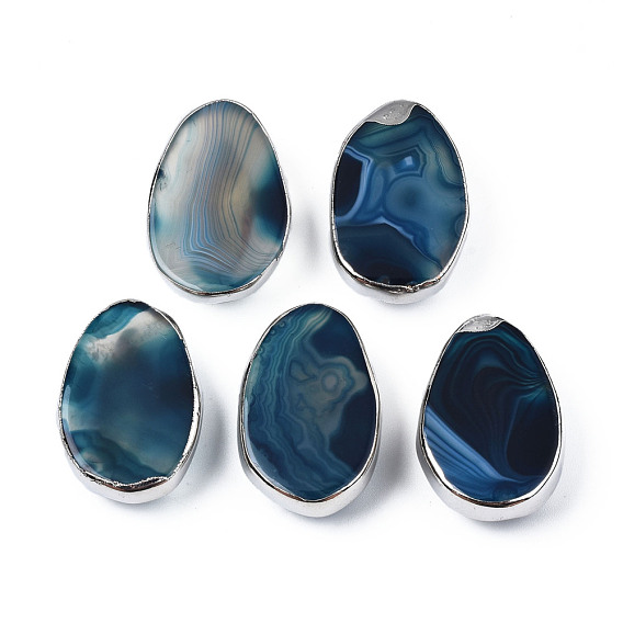 Natural Agate Slide Charms, with Brass Edge, Cadmium Free & Lead Free, Dyed, Oval
