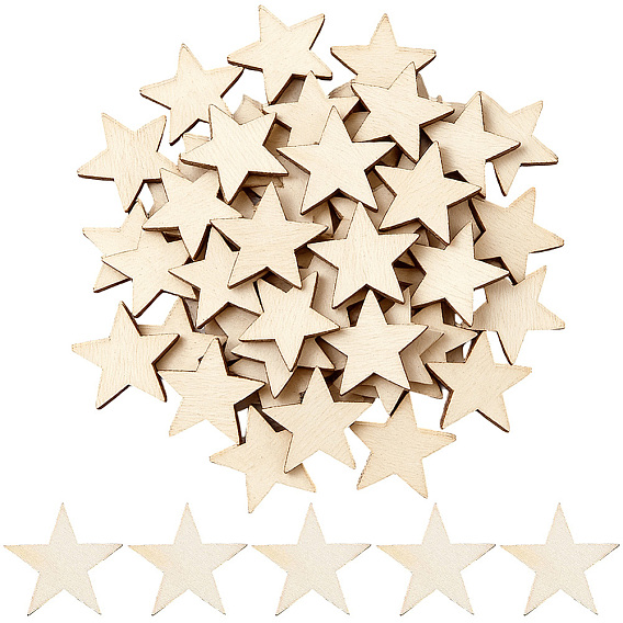 200Pcs Unfinished Wood Chips, Star