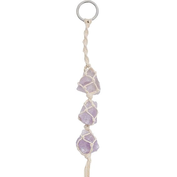 Natural Raw Gemstone Pendant Decoration, Cord Macrame Car Hanging Ornament