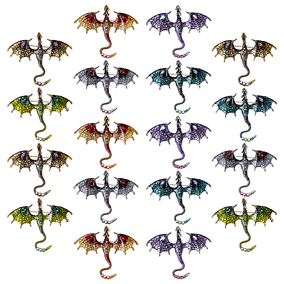 18Pcs 6 Colors Pterosaur Enamel Pins, Zinc Alloy Rhinestone Brooches for Backpack Clothes