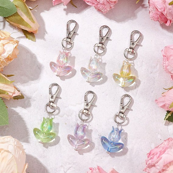 Подвесные украшения из акрила в виде тюльпана, Поворотные застежки-когти-омары для украшения сумок