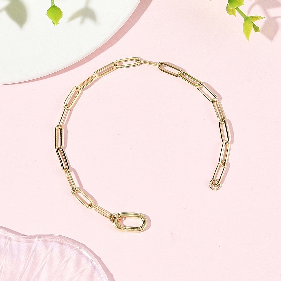 4MM Brass Paperclip Chain Bracelets, with Brass Spring Gate Rings