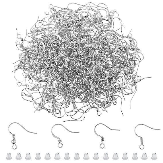 400шт 4 стиль латунные крючки для сережек, провод уха, с горизонтальной петлей и пластиковыми ушными гайками 500шт.