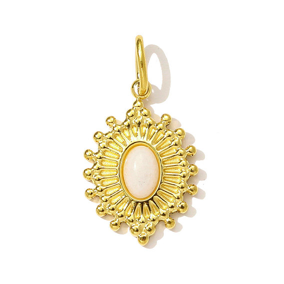 304 подвески из нержавеющей стали с натуральным белым нефритом, овальные амулеты, реальный 18 k позолоченный, ионное покрытие (ip)