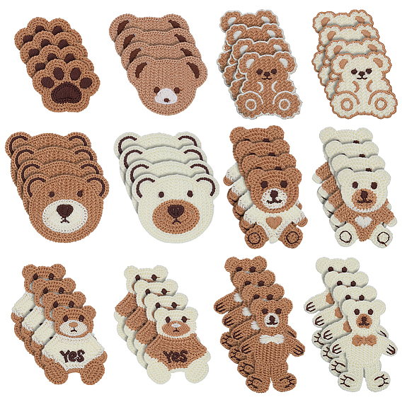 48 шт. 12 стили полиэстер вышивка нить приклеивание/пришивание заплаток, аппликации из ткани, медведь