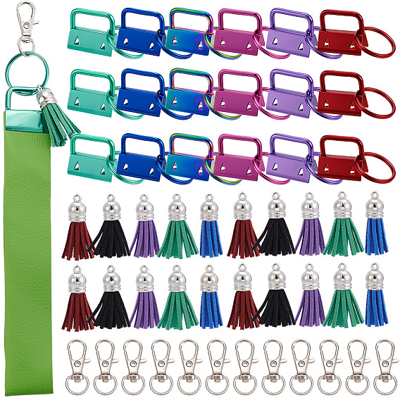 Набор для изготовления брелка своими руками, включая концы железной ленты, сплав поворотный Lobster Claw застежками, Искусственные замши кисточкой подвесные украшения
