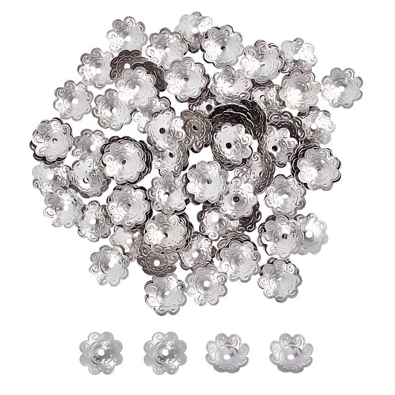 304 Stainless Steel Bead Caps, Flower, 8-Petal