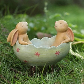 Easter Theme Resin & Iron Rabbit Bath Figurines, for Home Desktop Decoration