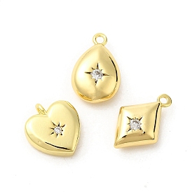 Real 18K Gold Plated Rack Plating Brass Micro Pave Cubic Zirconia Pendants, Lead Free & Cadmium Free