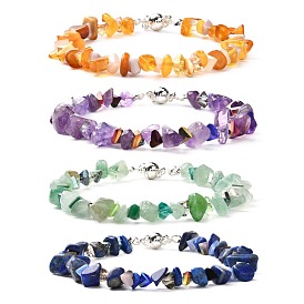 Glass & Natural Stone Chip Beaded Bracelet for Girl Women, with Brass Magnetic Clasps