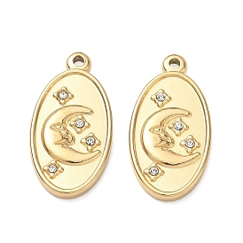 304 pendentifs en strass en acier inoxydable, ovale avec breloques lune et étoile, placage ionique (ip)