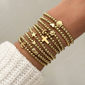 Круглые эластичные браслеты из пластика и сплава с бусинами CCB для женщин, разнообразные