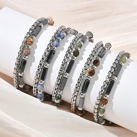 Многорядные бусины из натурального драгоценного камня и немагнитного синтетического гематита, вышитый бисером браслеты для женщин, с 201 нержавеющей сталью и 304 фурнитурой из нержавеющей стали
