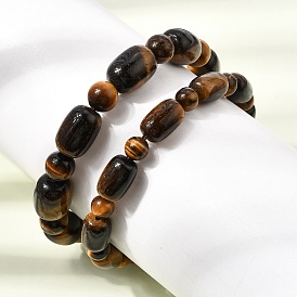 Natural Tiger Eye Oval and Round Beaded Stretch Bracelets for Women