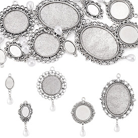 10 шт 5 стиль подвеска из сплава кабошон настройки, с абс пластмассовой имитационной жемчужиной, овальные