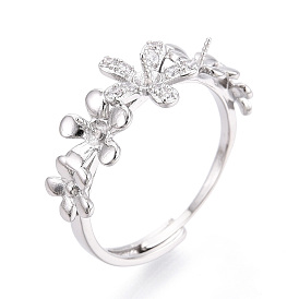 Цветочная латунь микропаве прозрачный кубический цирконий регулируемые настройки кольца, за половину пробурено бисера