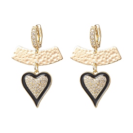 Clear Cubic Zirconia Heart Dangle Hoop Earrings, Brass Long Drop Earrings for Women