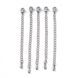 304 Stainless Steel Chain Extender, with Lobster Claw Clasps and Bead Tips