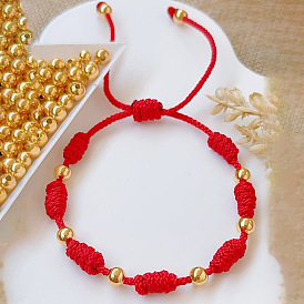 Винтажные китайские новогодние браслеты из круглых латунных бусин, плетеные из бусин., украшения из плетеного волоконного шнура для женщин