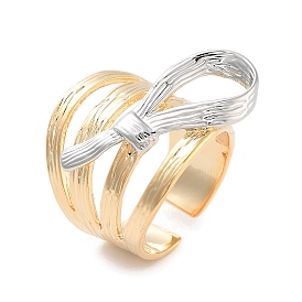 Brass Bowknot Wide Open Cuff Ring for Women, Real 18K Gold Plated & Platinum
