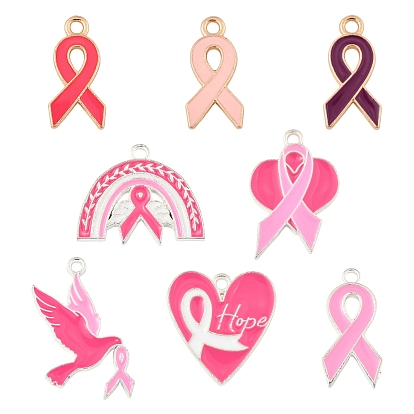 28 piezas 8 estilos colgantes de aleación de esmalte, sin plomo y cadmio, Forma de la cinta de la conciencia