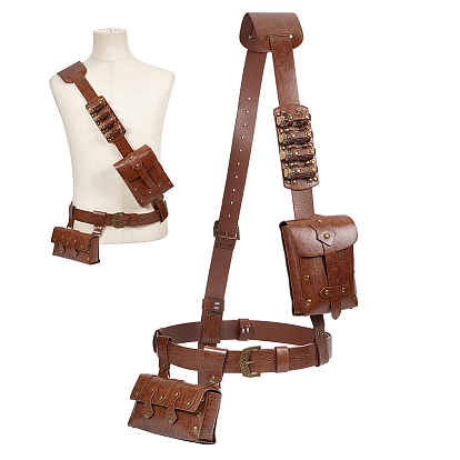 PU Leather Medieval Double-bottle Belt Bag, Role Play Costume Props, with Alloy Findings