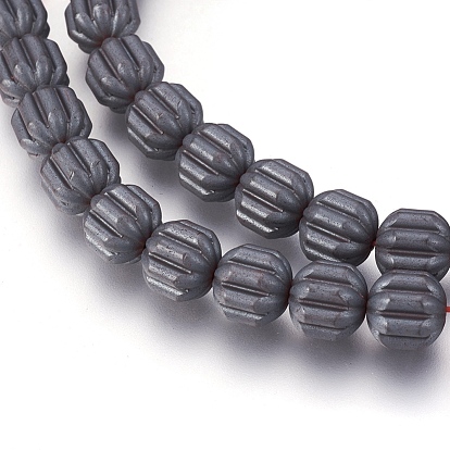 Non-magnetic Synthetic Hematite Bead Strands, Frosted, Corrugated Beads, Pumpkin