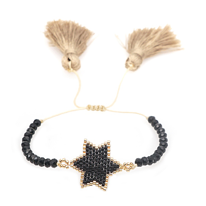 Miyuki Seed Braided Bead Bracelet with Double Tassel, Star Friendship Bracelet for Women