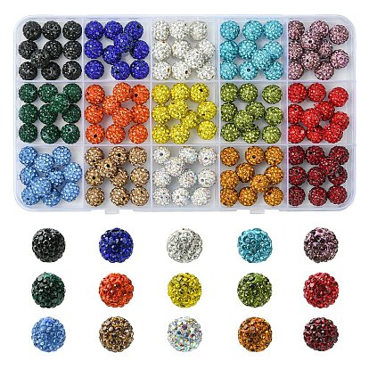 150Pcs 15 Colors Pave Disco Ball Beads, Polymer Clay Rhinestone Beads, Round, PP13(1.9~2mm), 6 Rows Rhinestone