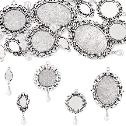 10 шт 5 стиль подвеска из сплава кабошон настройки, с абс пластмассовой имитационной жемчужиной, овальные