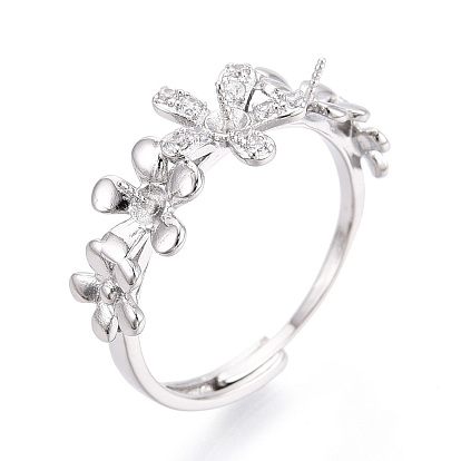 Цветочная латунь микропаве прозрачный кубический цирконий регулируемые настройки кольца, за половину пробурено бисера