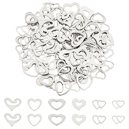 96 piezas 6 estilo 304 anillos de enlace de acero inoxidable, corazón
