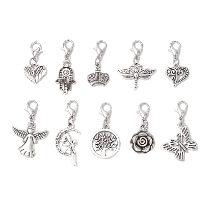 10шт 10 стили подвеска из сплава в тибетском стиле украшения, с карабин-лобстерами , разнообразные