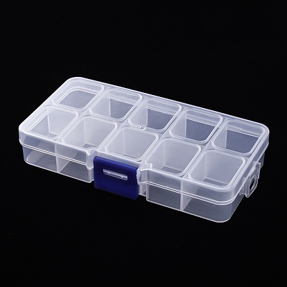Plastic Bead Storage Container, 10 Compartment Organizer Boxes, Rectangle