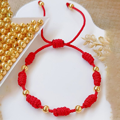 Винтажные китайские новогодние браслеты из круглых латунных бусин, плетеные из бусин., украшения из плетеного волоконного шнура для женщин