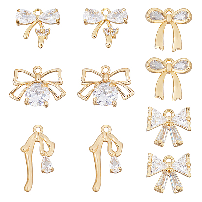 10 шт 5 стили латунные микропаве прозрачные кубические циркониевые подвески, бантом прелести