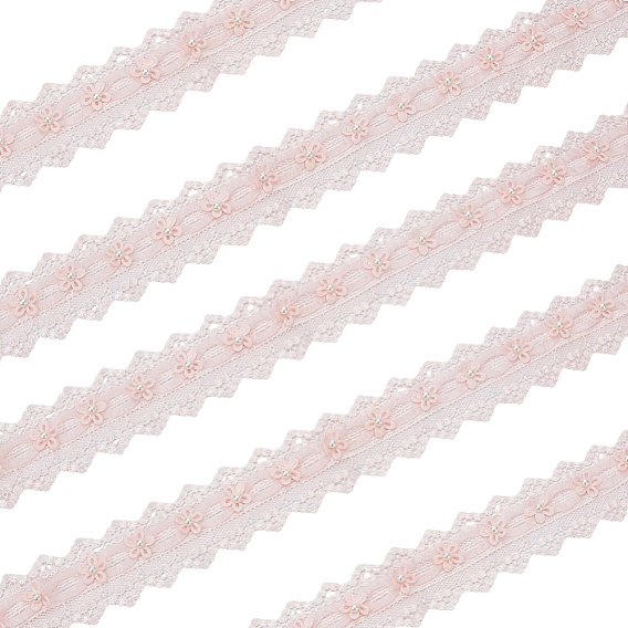 3 ярды из полиэстера с цветочной кружевной отделкой, отделка из цветочного кружева с волнистыми краями и пластиковыми жемчужинами
