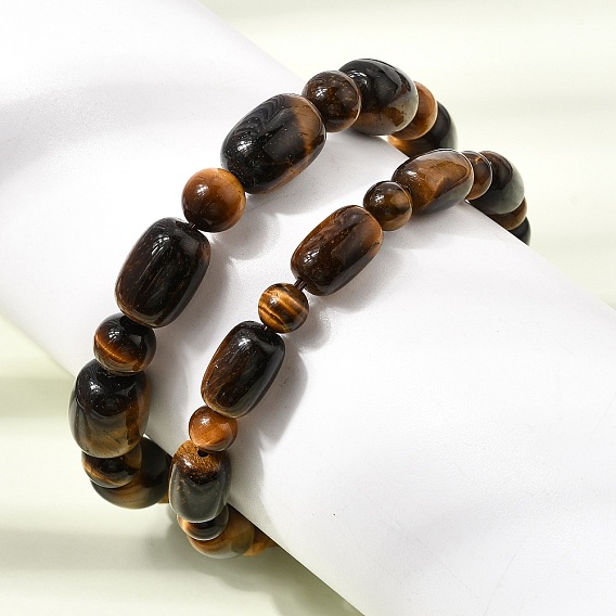 Natural Tiger Eye Oval and Round Beaded Stretch Bracelets for Women